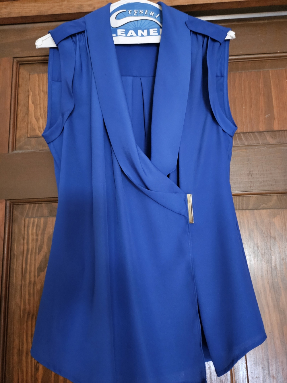 Ann Taylor Sleeveless Draped V-Neck Blouse in Royal Blue